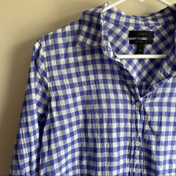 J Crew Blue White Plaid Button Boy Shirt - Picture 2 of 5